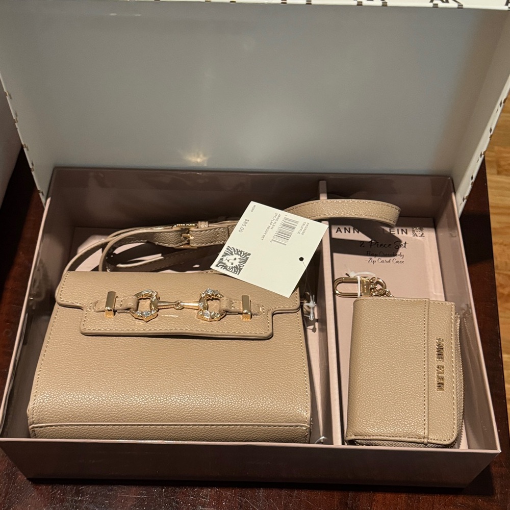 Anne Klein Taupe Mini Bag and Card Holder Set